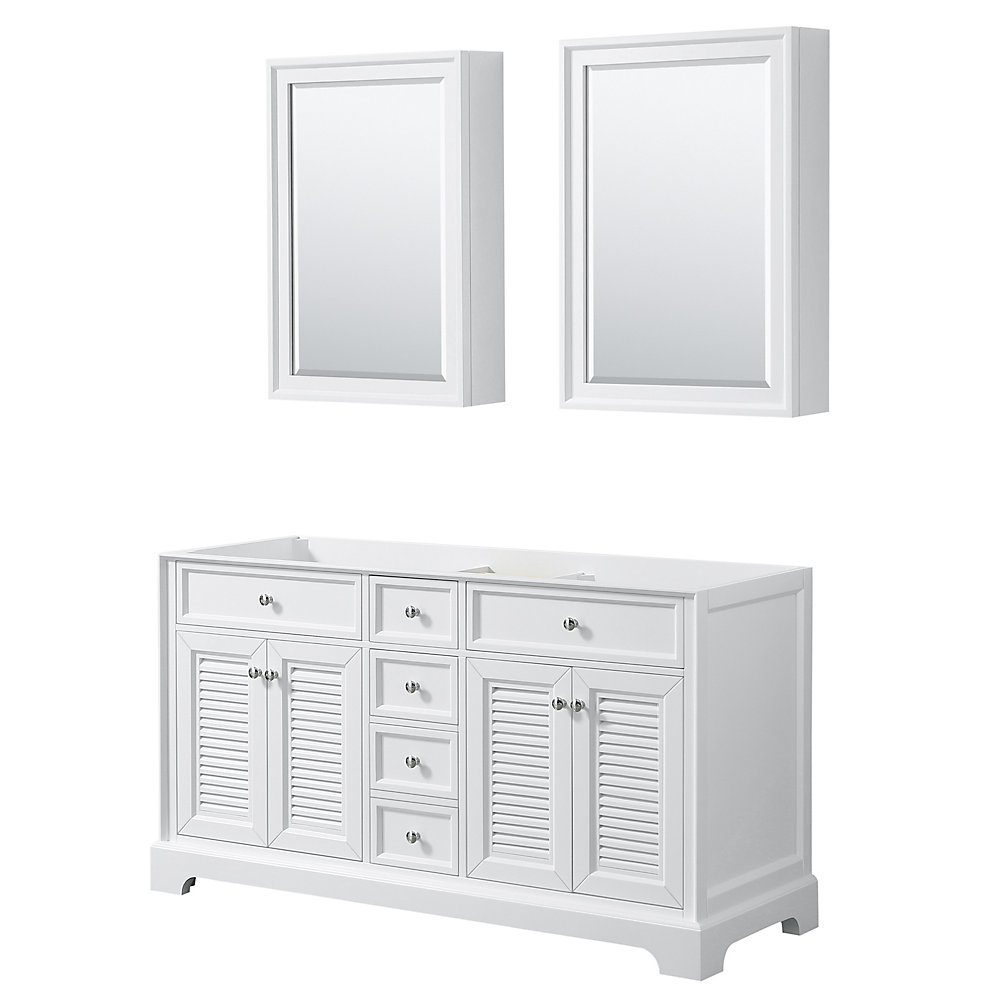 Tamara 60 Inch Double Bathroom Vanity In White No Counter Sink Medicine Cabinets