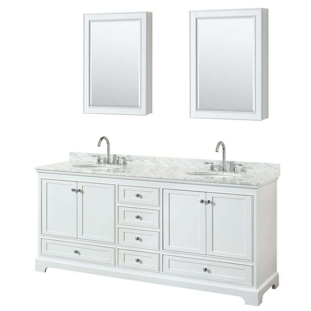 Wyndham Collection Deborah 80 Inch Double Vanity in White, Carrara