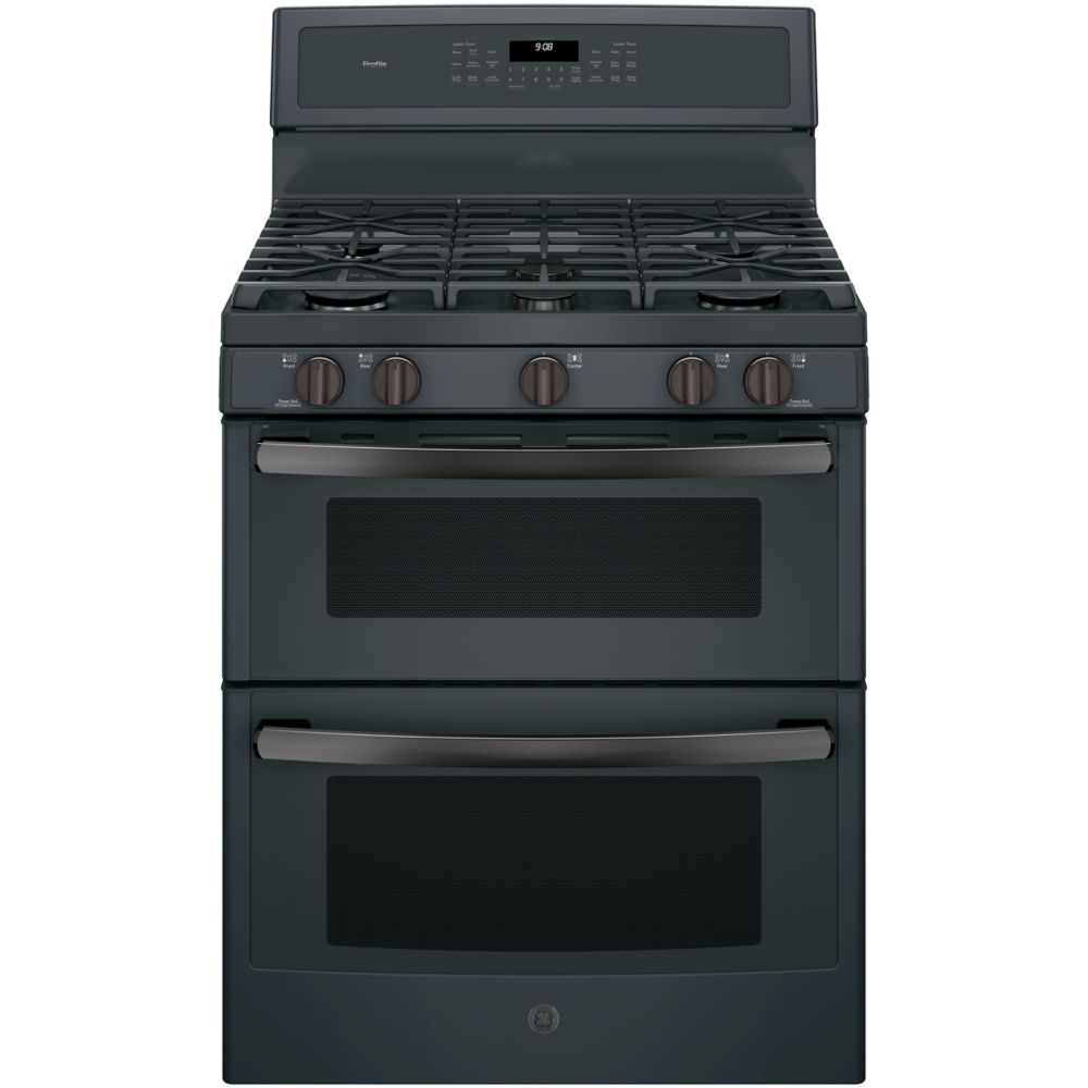 GE Profile 30-inch 6.8 cu. ft. Double Oven Gas Range in Black Slate