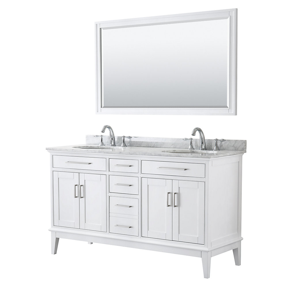 Margate 60 Inch Double Vanity In White Carrara Marble Top Oval Sinks 56 Mirror - 60 Inch White Vanity Mirror Margate 60 Inch Double Vanity In White Carrara Marble Top Oval Sinks 56 Mirror - 60 Inch White Vanity Mirror