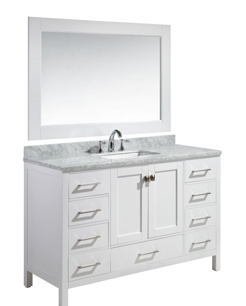 Design Element London Hyde 54 inch Single Vanity in White with Matching Mirror  The Home Depot 