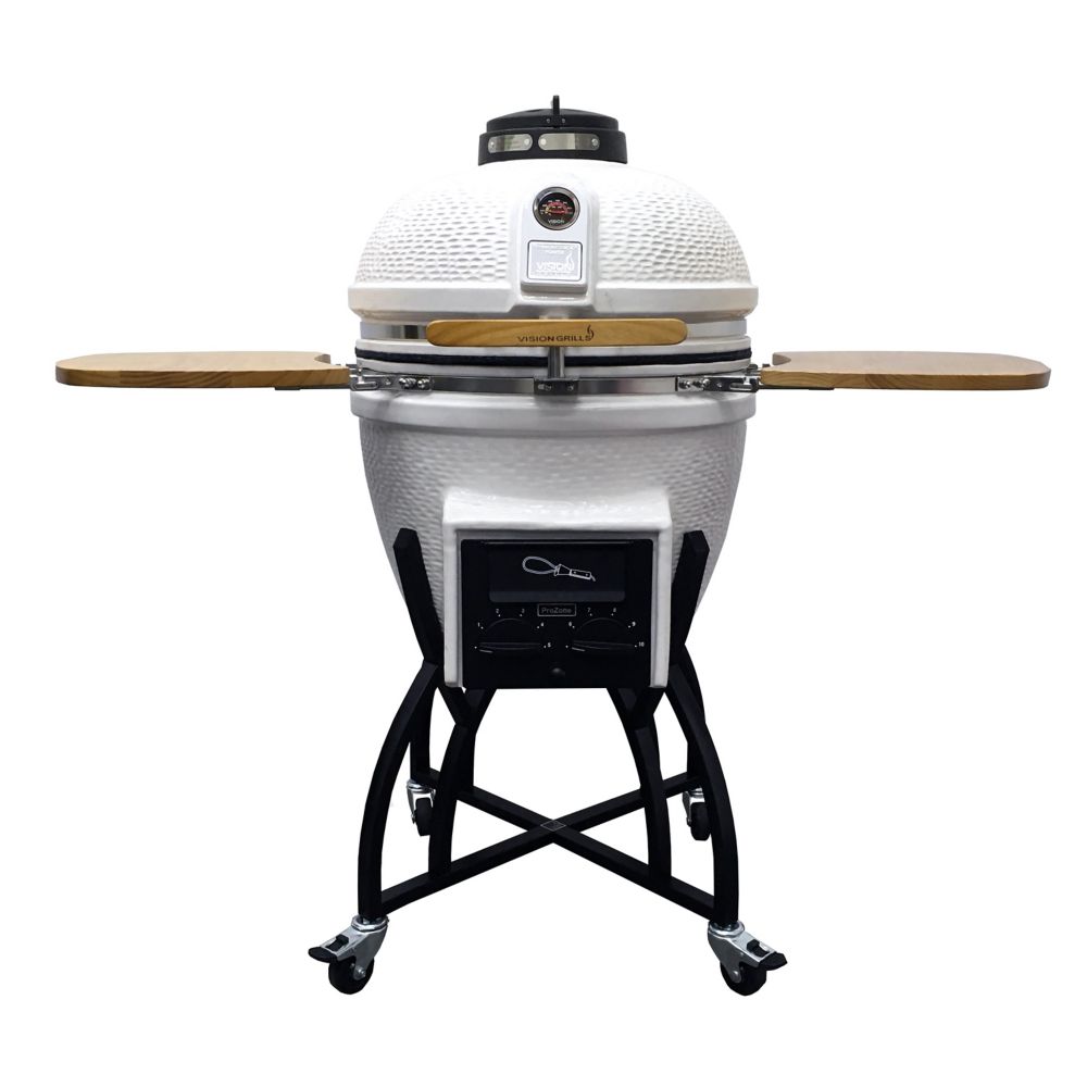 Vision Grills Kamado Professional Ceramic Charcoal Grill in White with Grill Cover The Home