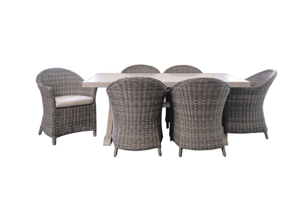 Patio Plus Cabana 7-Piece Grey Rectangular Dining Set with Beige Seat