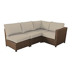 Delaronde 4-Piece Wicker Patio Sectional in Light Brown with Tan Cushions