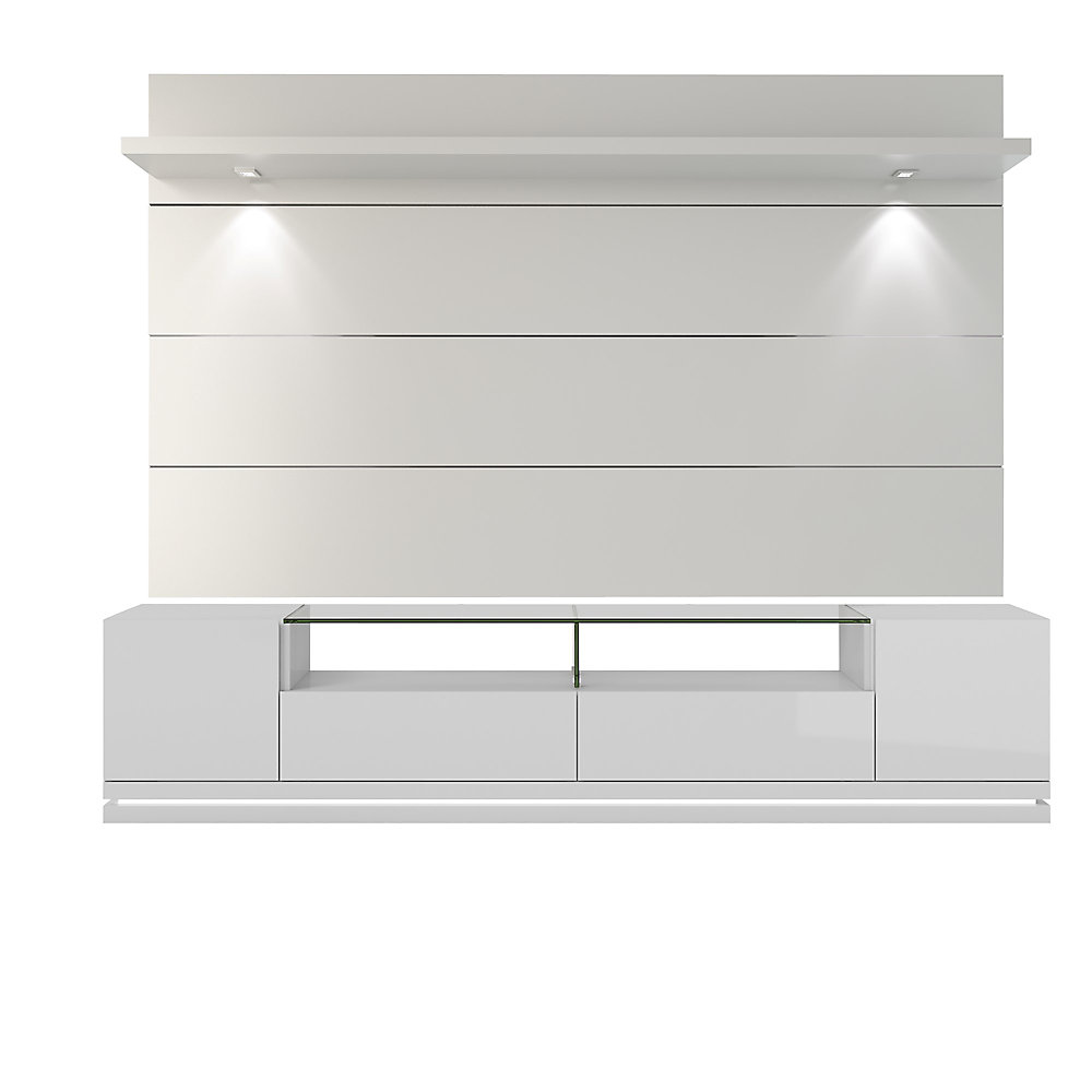 Vanderbilt Tv Stand And Cabrini 2 Floating Wall Panel With Led Lights In White Gloss