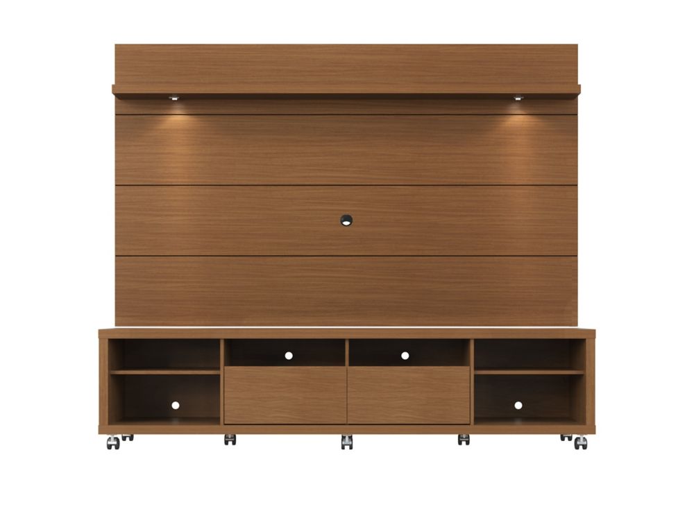 Cabrini Tv Stand And Floating Wall Panel With Led Lights 2 In Nut Brown