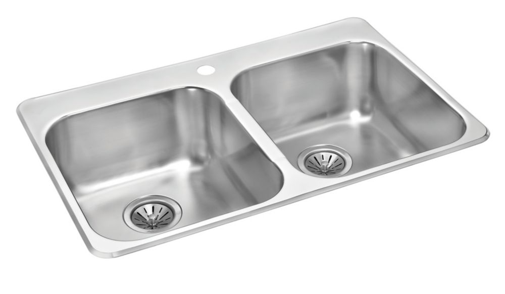 Wessan Stainless Steel Double Bowl Drop-in Sink - 20.5 inch x 31 inch x ...