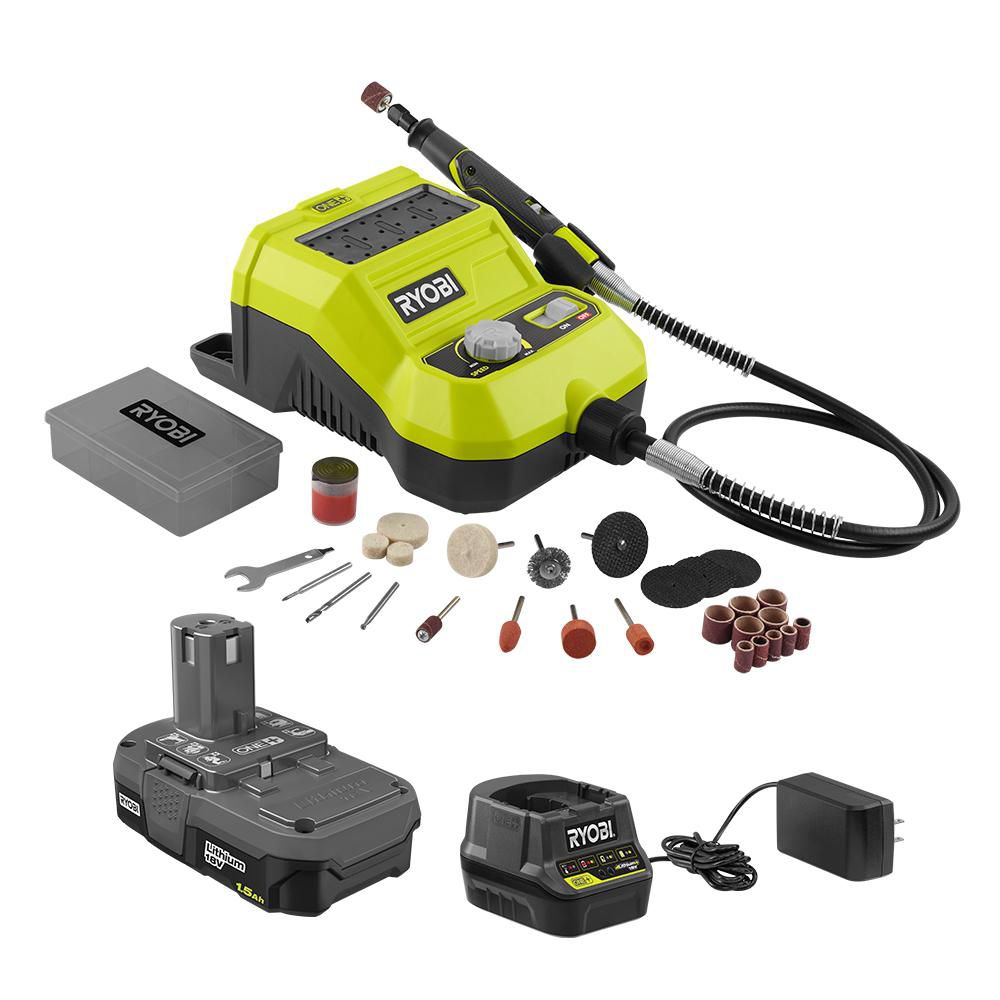 RYOBI 18V ONE+ LithiumIon Cordless Rotary Tool Kit with 1.5 Ah Battery and Charger The Home