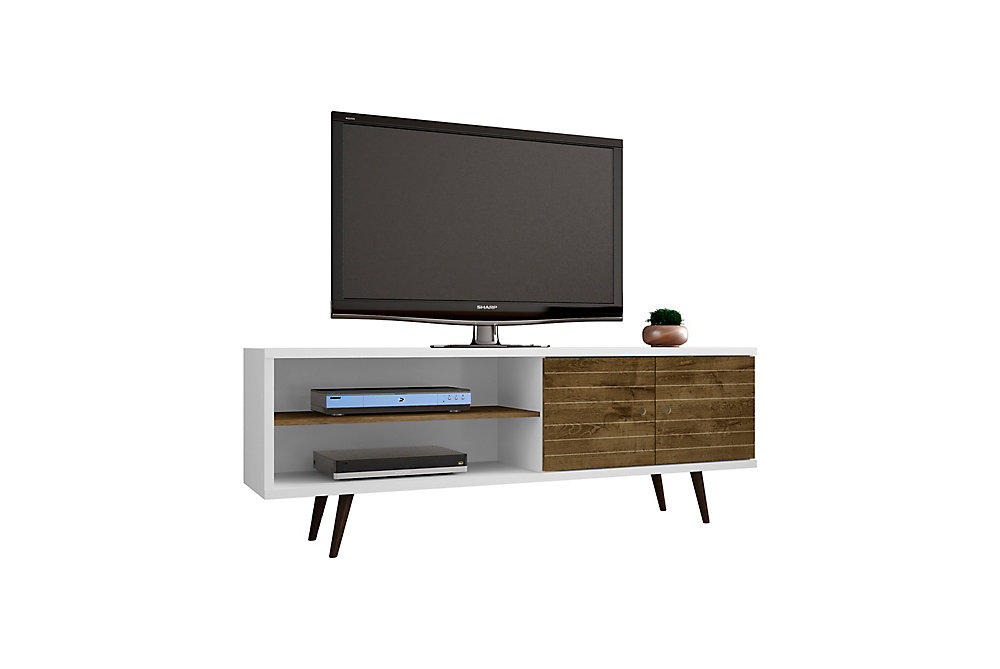 Liberty 62 99 Modern Tv Stand With 3 Shelves And 2 Doors In White Rustic Brown