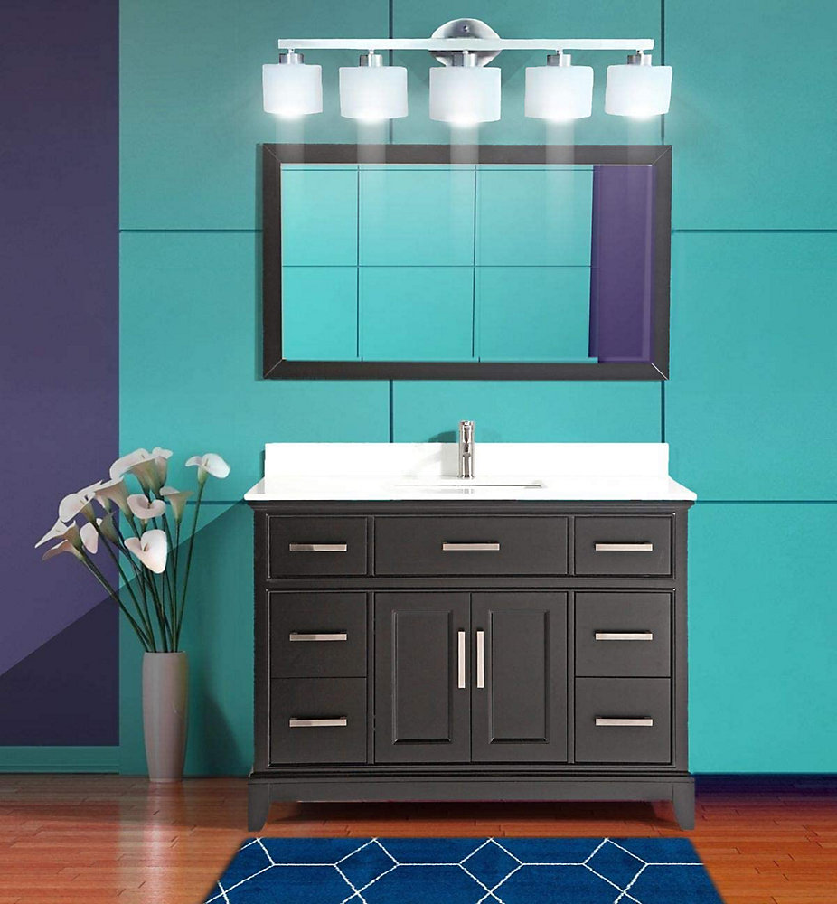 Genoa 48 Inch Vanity In Espresso With Single Basin Top White Phoenix Stone And Mirror