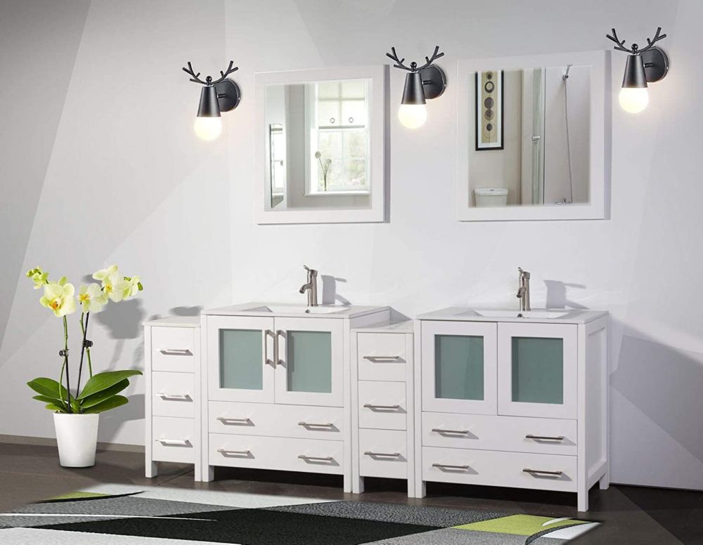 Vanity Art Brescia 84 Inch Bathroom In White With Double Brescia 84 Inch Bathroom Vanity In White With Double Basin Top Ceramic And Mirror Photo Of Product