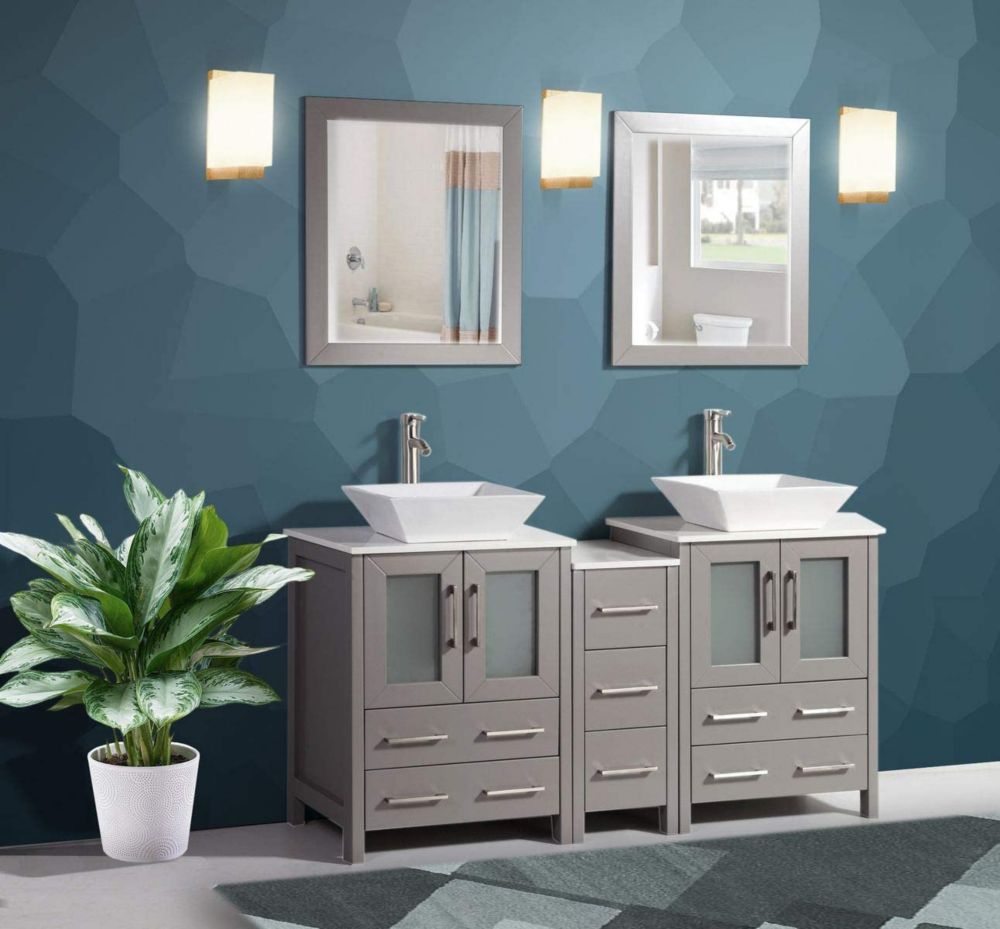 Vanity Art Ravenna 60 inch Bathroom Vanity in Grey with Double Basin ...