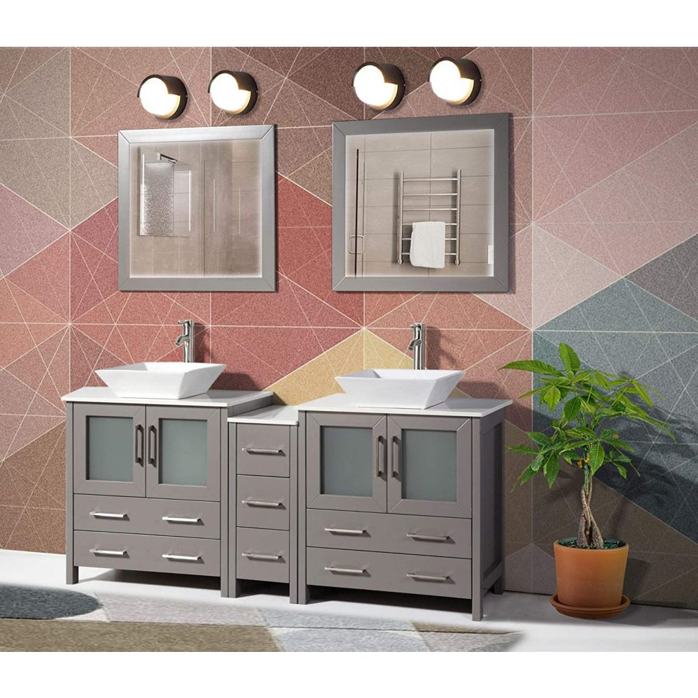 Vanity Art Ravenna 72 Inch Bathroom Vanity In Grey With Double Basin Vanity Top In White C 