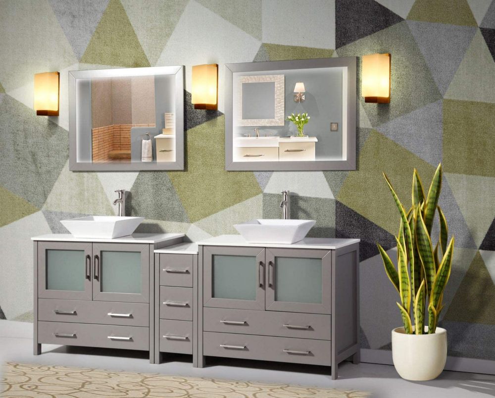 Vanity Art Ravenna 84 in Bathroom Vanity in Grey with Double Basin ...