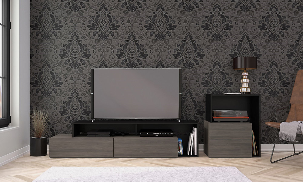 Nexera Damask 72 Inch Tv Stand And Audio Tower Bark Grey Black Nexera Damask 72 Inch Tv Stand And Audio Tower Bark Grey Black
