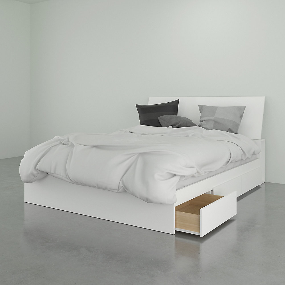 Nexera Blvd Queen Storage Bed With Headboard White The Home Depot Nexera Blvd Queen Storage Bed With Headboard White