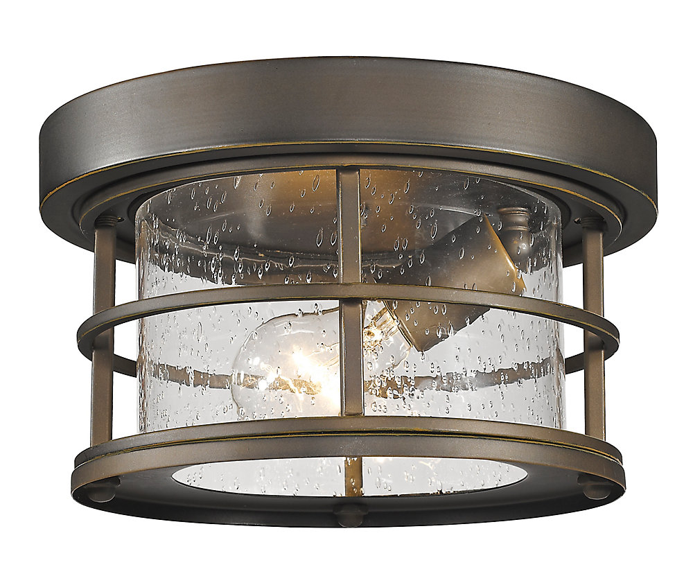 1 Light Oil Rubbed Bronze Outdoor Flush Ceiling Mount Fixture With Clear Seedy Glass 10 Inch