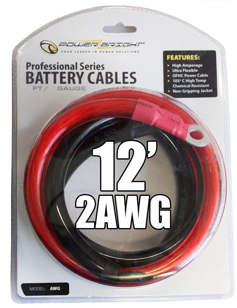 Power Bright 2 gauge 12 foot professional heavy duty DC power cables