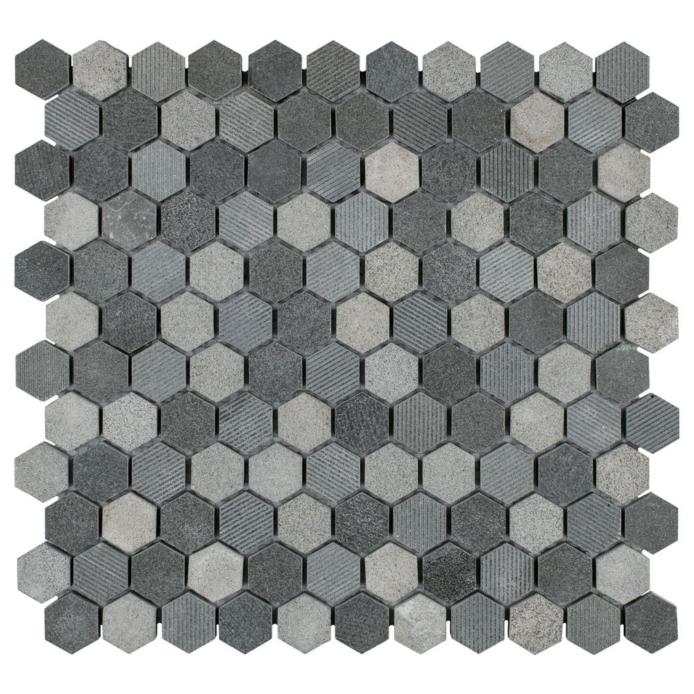 Merola Tile Structure Hex Black 11-inch x 11 5/8-inch x 8 mm Natural ...