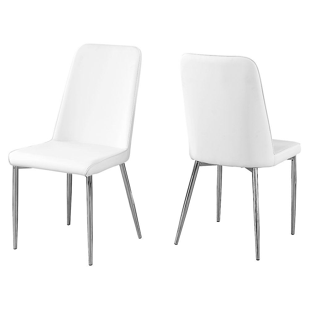 Dining Chair 37 Inch H White Leather Look Chrome Set Of 2