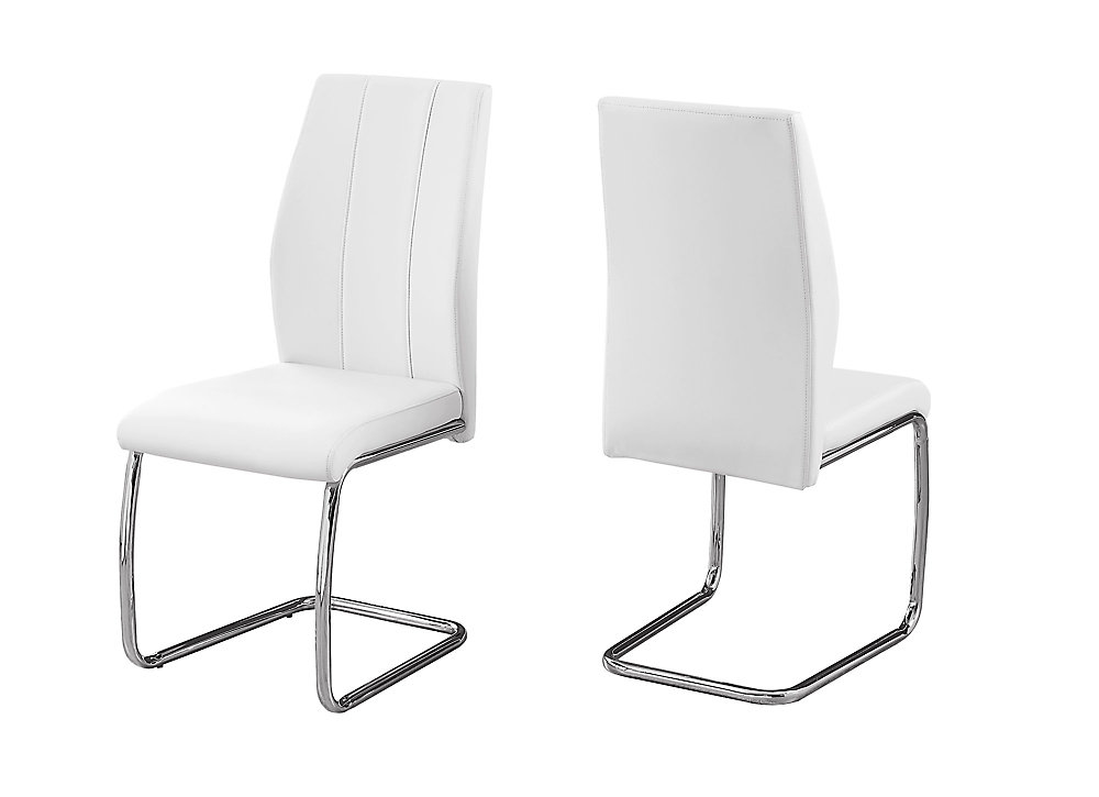 Dining Chair 39 Inch H White Leather Look Chrome Set Of 2