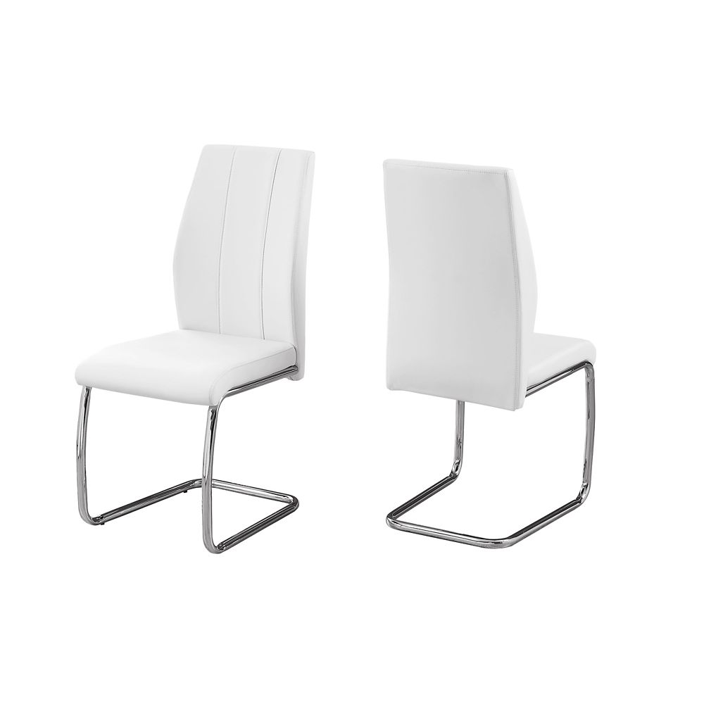 Dining Chair 39 Inch H White Leather Look Chrome Set Of 2