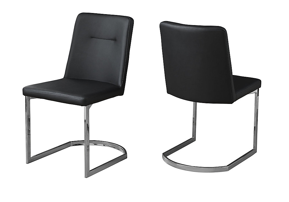 Dining Chair 34 Inch H Black Leather Look Chrome Set Of 2