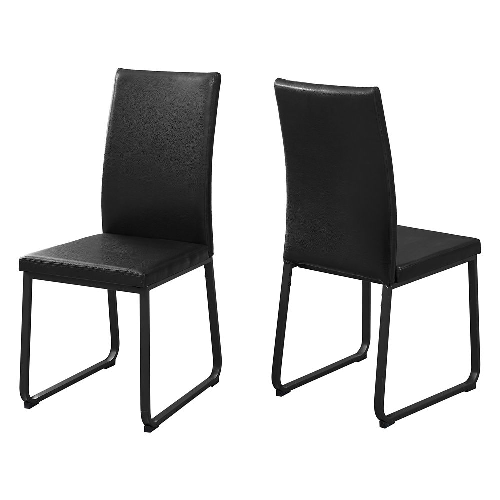 Dining Chair 38 Inch H Black Leather Look Black Set Of 2