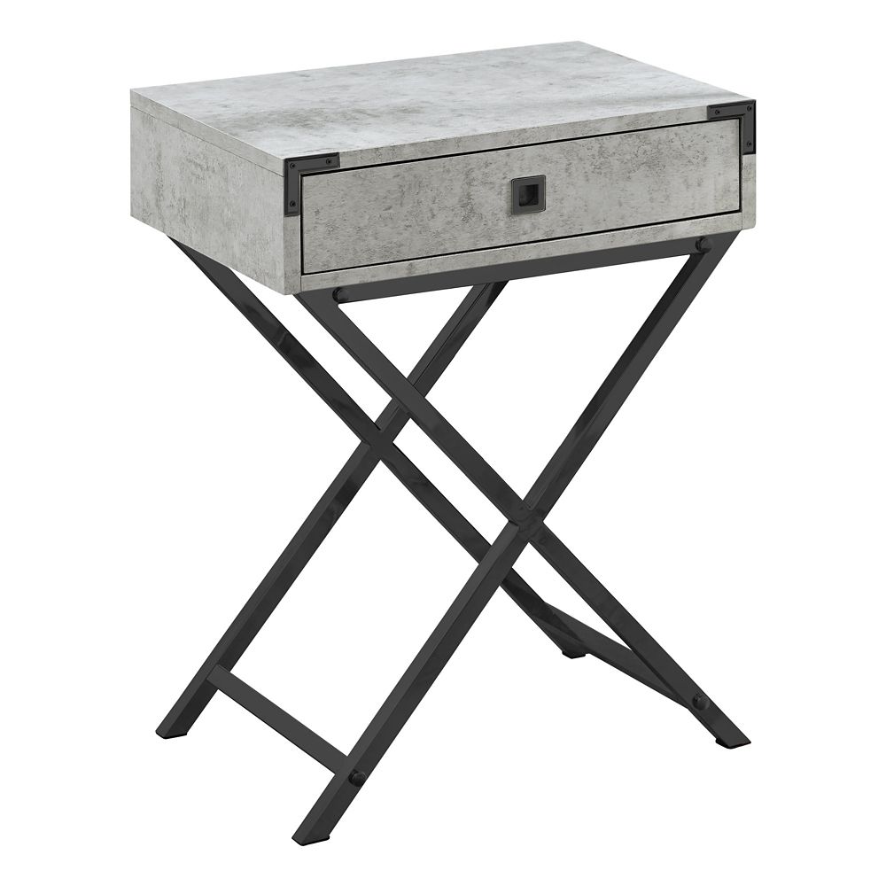 Monarch Specialties Accent Table 24 Inch H Grey Cement Black Nickel   P 1001296041 