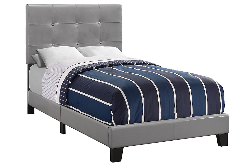 Bed Twin Size Grey Leather Look