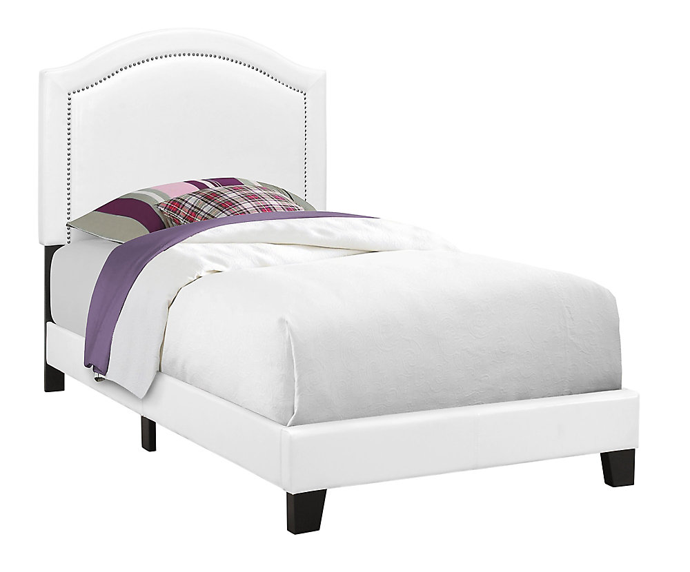 Bed Twin Size White Leather Look With Chrome Trim