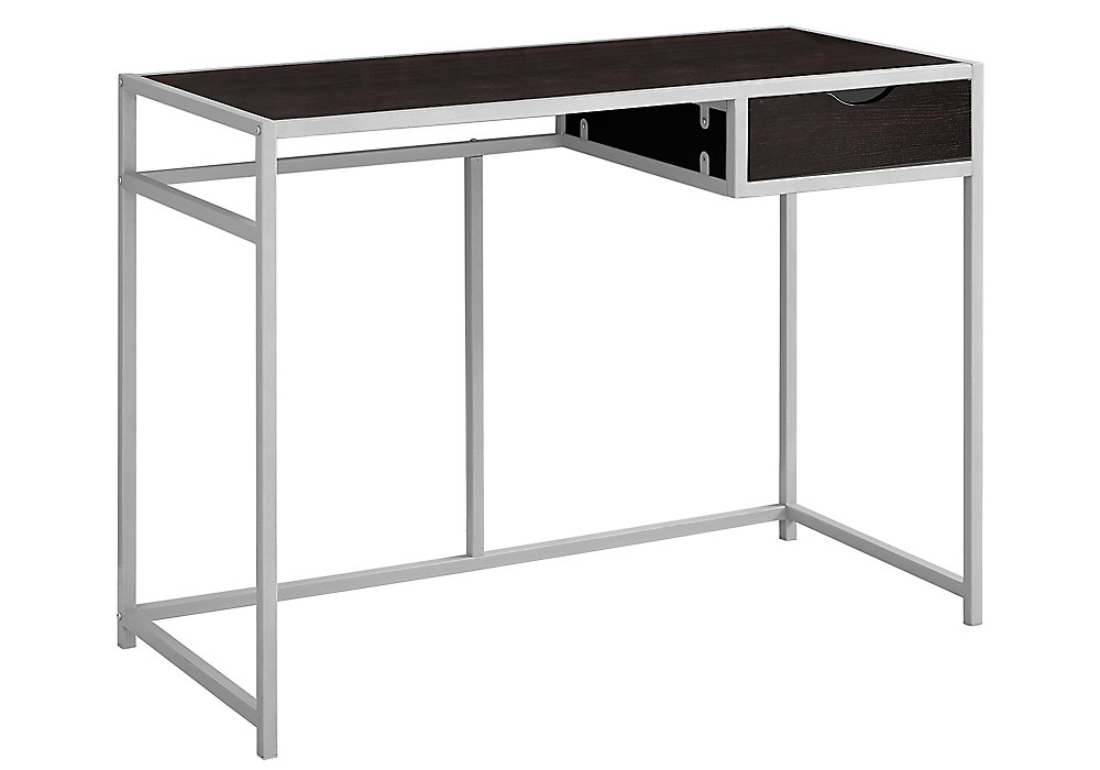 Computer Desk 42 Inch L Cappuccino Silver Metal