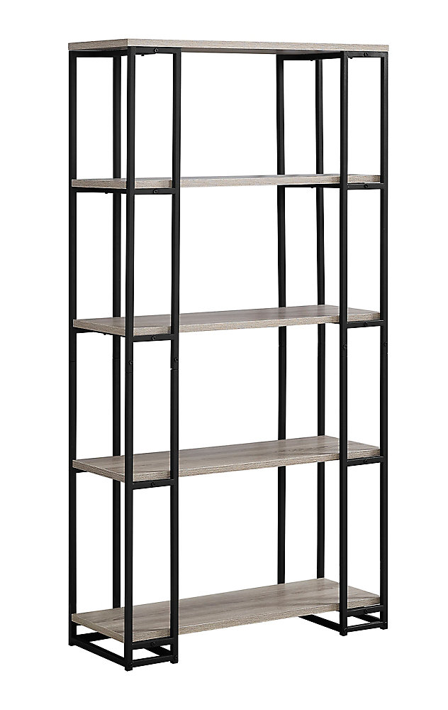 Bookcase 60 Inch H Dark Taupe Black Metal