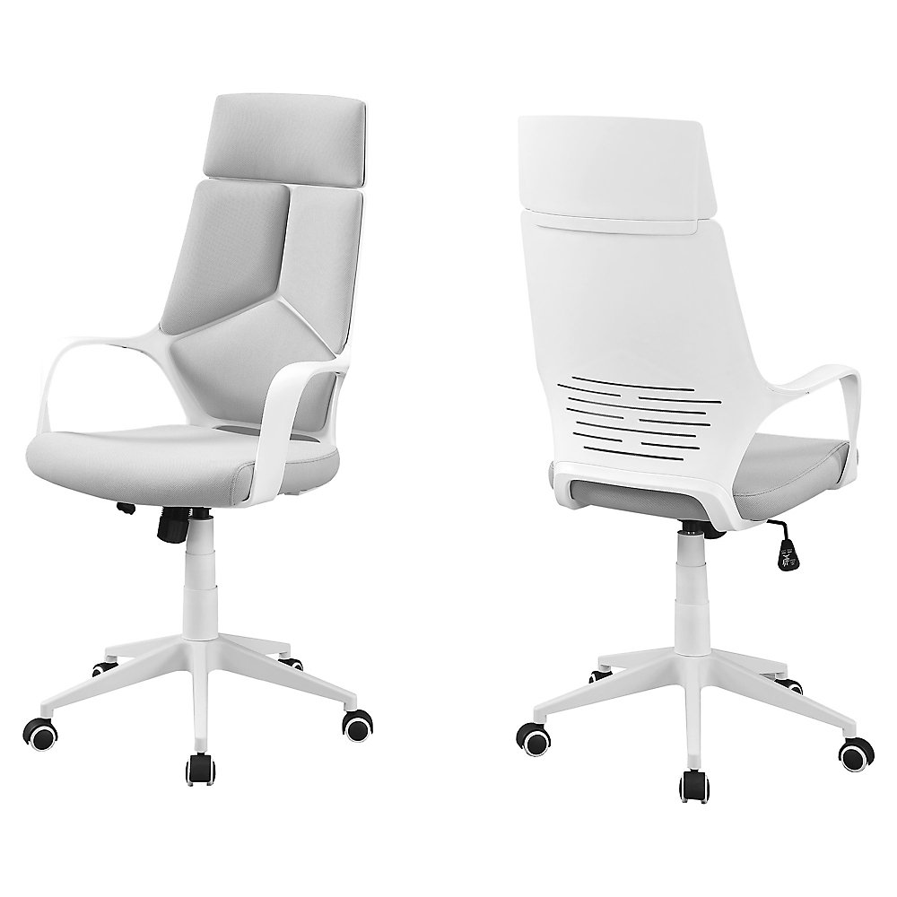 Office Chair White Grey Fabric High Back Executive