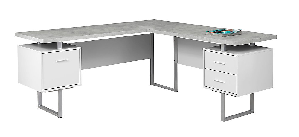 Computer Desk 70 Inch L White Cement Look Leftright Face