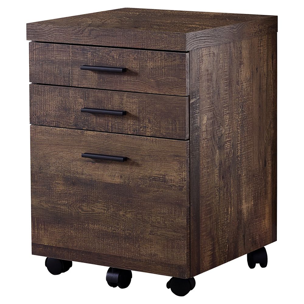 FILING CABINET - 3 DRAWER / BROWN WOOD GRAIN ON CASTORS