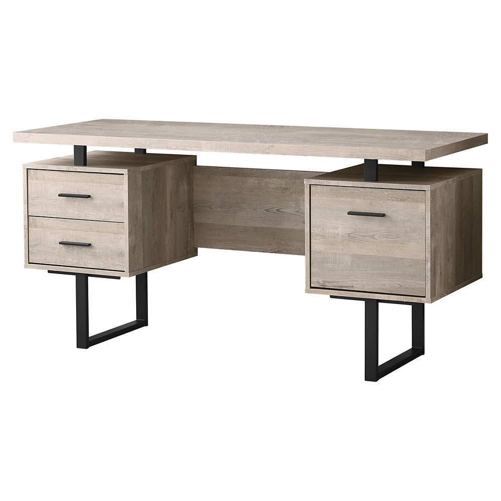 Monarch Specialties Computer Desk 60inch L Taupe Wood Grain Black Metal The Home Depot Canada