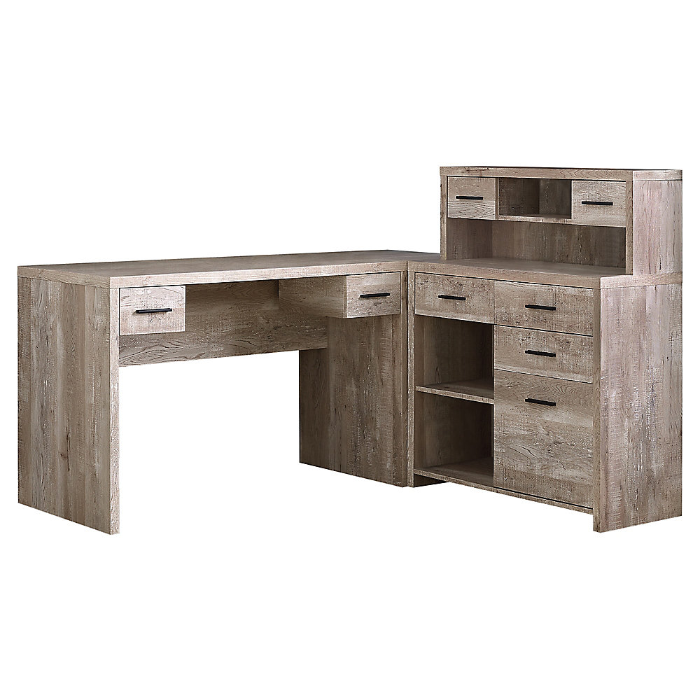 Computer Desk Taupe Wood Grain Lr Facing Corner