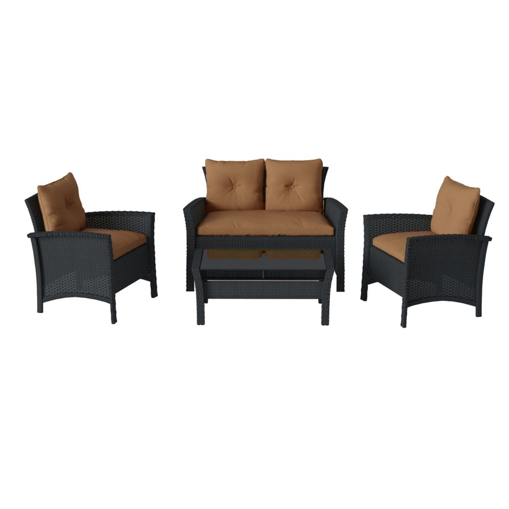 Corliving Cascade 4Piece Black Resin Rattan Wicker Patio Set with