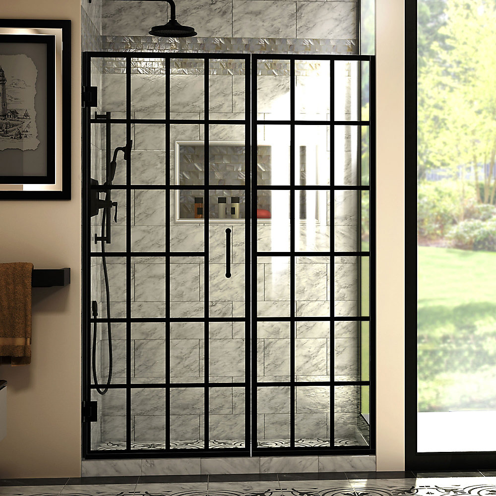 Unidoor Toulon 52 1 2 Inch W X 72 H Frameless Hinged Shower Door In Satin Black