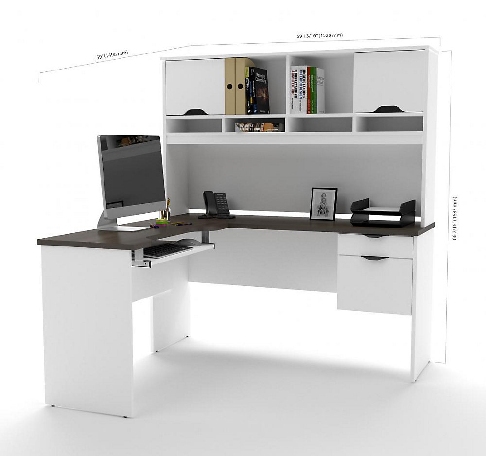 Innova L Shaped Desk With Accessories In White And Antigua