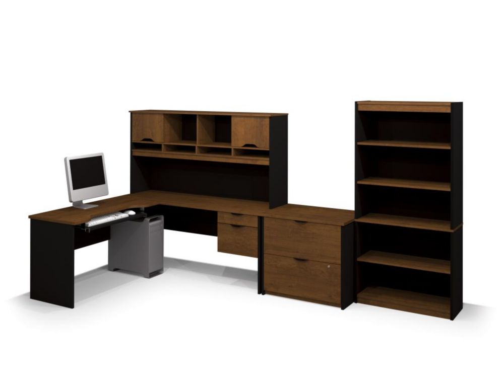 Innova L Shaped Desk With Accessories In Tuscany Brown Black