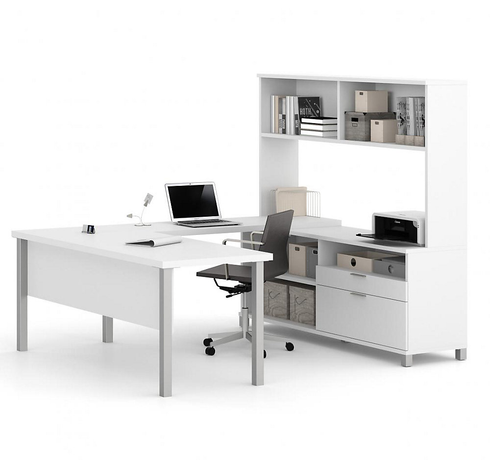 Pro Linea U Desk With Hutch In White