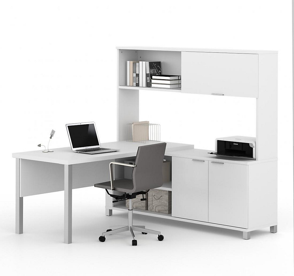 Pro Linea L Desk With Hutch Including Doors In White