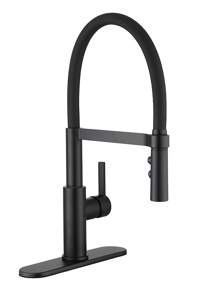 Statham Single Handle Rubber Hose Springneck Pull Down Sprayer Kitchen Faucet In Matte Black