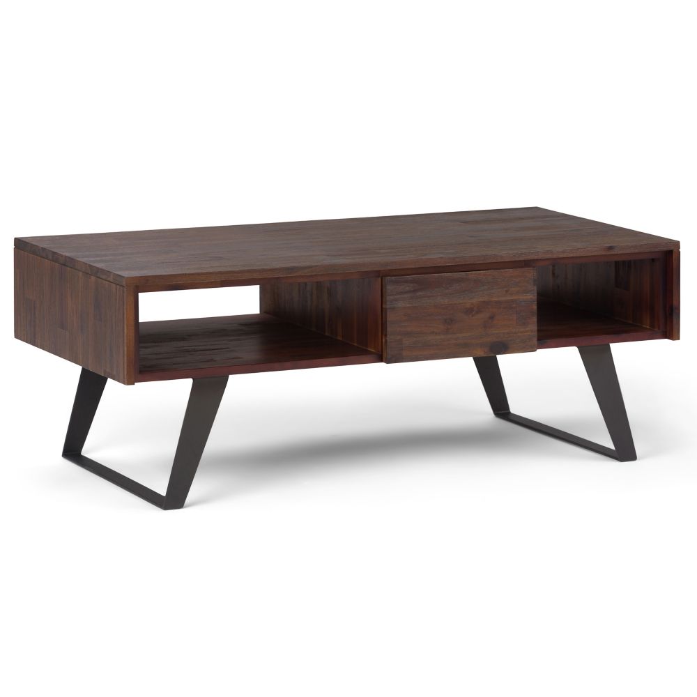 Simpli Home Lowry Solid Acacia Wood Coffee Table in Distressed Charcoal