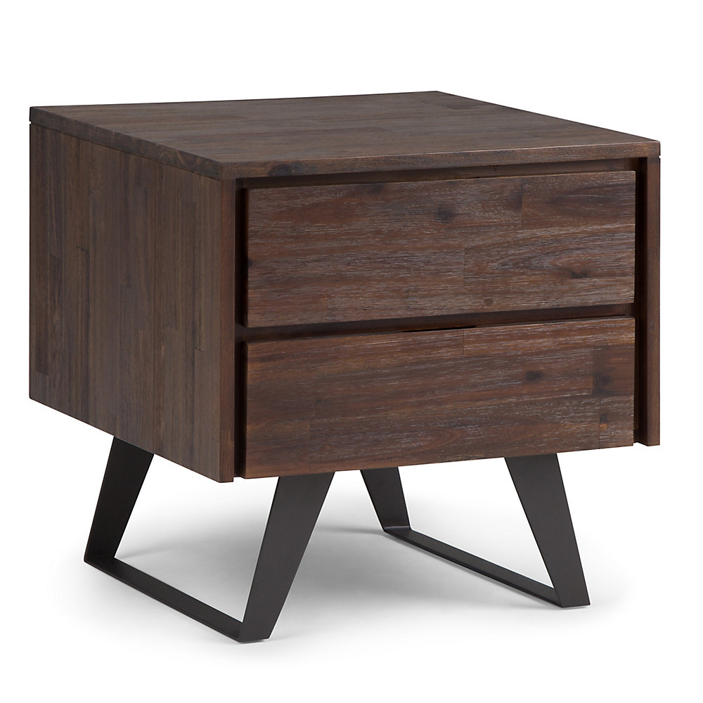 Lowry Solid Acacia Wood Side Table In Distressed Charcoal Brown