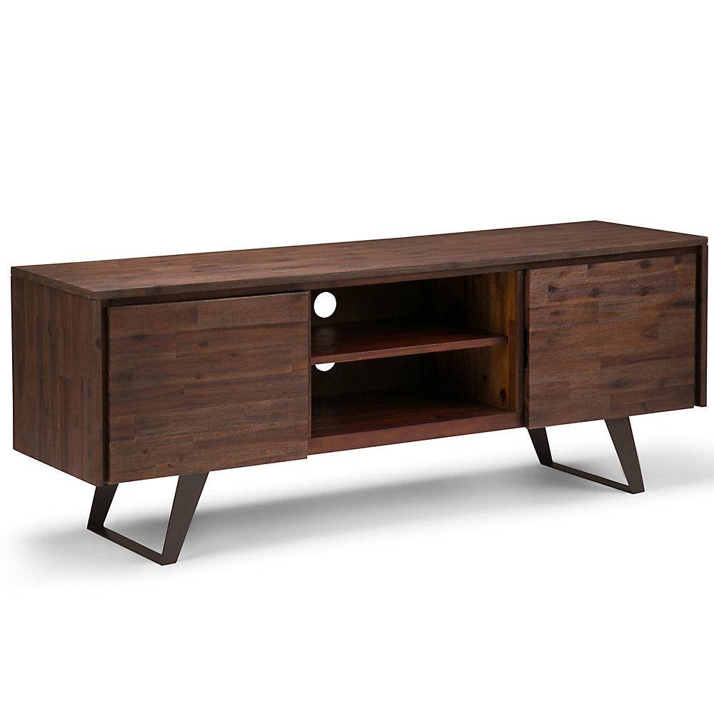 Lowry Solid Acacia Wood Tv Media Stand In Distressed Charcoal Brown For Tvs Upto 70 Inches