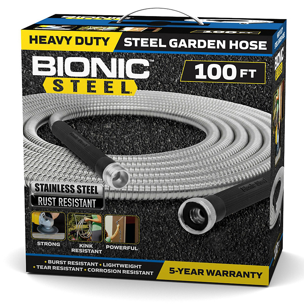 Bionic Steel 0.63 inch Dia. x 100 ft. Heavy-Duty Stainless Steel Garden 100 Ft Stainless Steel Hose