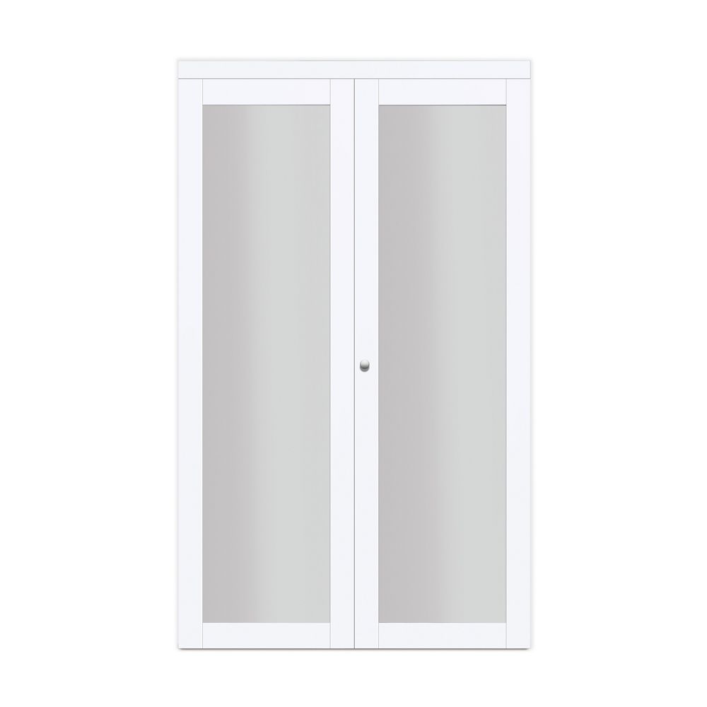 36&quot;&quot; Modern European Off-White Bi-fold Closet Door 1 Frosted Glass Lite